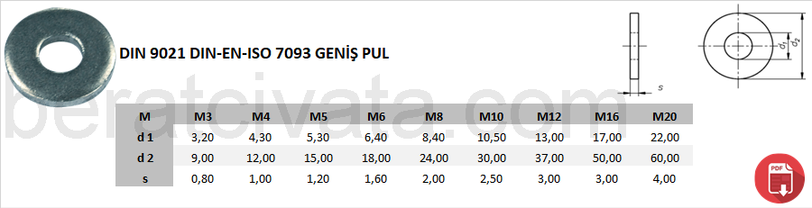 DIN 9021 DIN-EN-ISO 7093 Geniş Pul