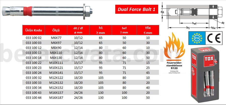 Tox Dual Force Bolt 1 Somunlu Çelik Klipsli Dübel