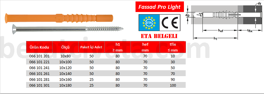 Tox Fassad Light Vidalı Takım Plastik Dübel