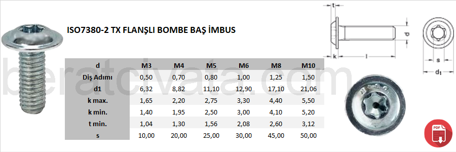 ISO 7380-2 TX Flanşlı Bombe Baş İmbus