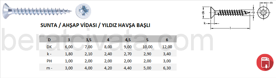 SUNTA / AHŞAP VİDASI / YILDIZ HAVŞA BAŞLI