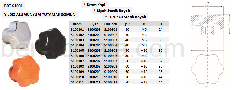 BRT S1001 YILDIZ ALUMÜNYUM TUTAMAK SOMUN, KROM / SİYAH / TURUNCU