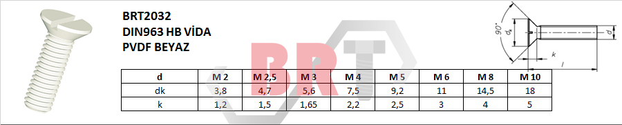 BRT2032 DIN963 HB VİDA PVDF Poliviniliden Florid BEYAZ