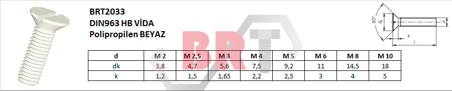 BRT2033 DIN963 HB VİDA Polipropilen BEYAZ