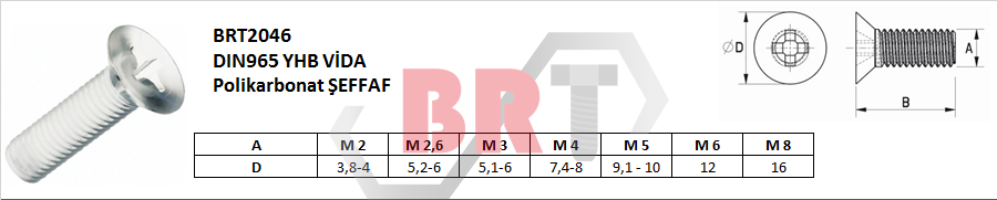 BRT2046 DIN965 YHB VİDA Polikarbonat ŞEFFAF