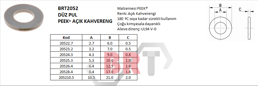 BRT2052 DÜZ PUL PEEK Polietereterketon AÇIK KAHVERENGİ