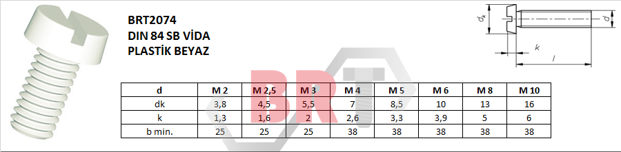 BRT2074 DIN 84 SB VİDA PLASTİK BEYAZ