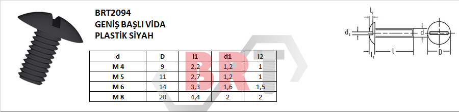 BRT2094 GENİŞ BAŞLI VİDA PLASTİK SİYAH