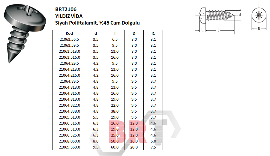 BRT2106 YILDIZ VİDA Poliftalamit SİYAH