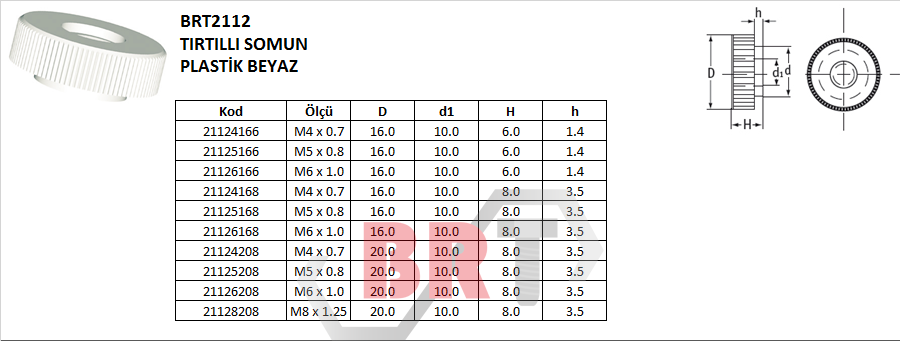 BRT2112 TIRTILLI SOMUN PLASTİK BEYAZ