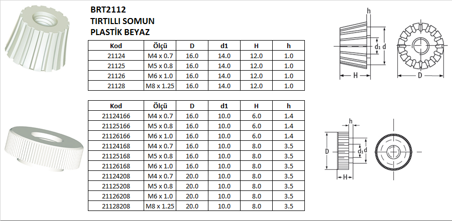 BRT2112 TIRTILLI SOMUN PLASTİK BEYAZ