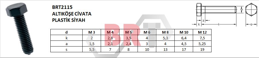 BRT2115 ALTIKÖŞE CİVATA PLASTİK SİYAH