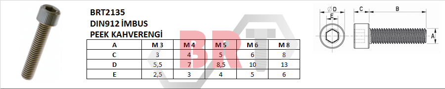 BRT2135 DIN912 İMBUS PEEK Polietereterketon KAHVERENGİ