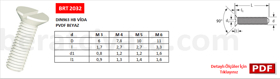 BRT 2032 Havşa Başlı PVDF Plastik Vida DIN963
